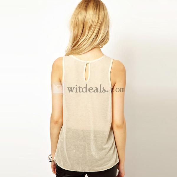 レディース レース トップス シースルーブラウス レースシフォンシャツ 柄物 チュニック ノースリーブ シャツ　