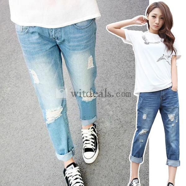 ジーンズ 七分丈 ジーパン ボトム ストレッチ レディース パンツ レディース レギパン カジュアル ダメージ