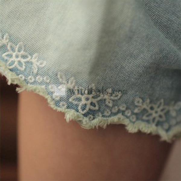 カジュアル デニムパンツ ショート 短パン レース デニム ジーンズ 可愛い ショートパンツ 刺繍