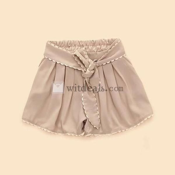 ゆるショートパンツ 短パン ホットパンツ　女　キュロット リボンベルト　