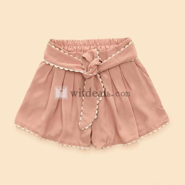 ゆるショートパンツ 短パン ホットパンツ　女　キュロット リボンベルト　