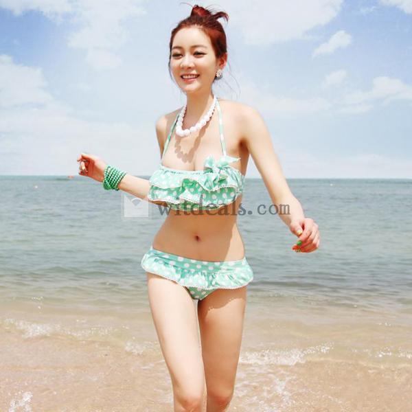 キュート 水玉ワイヤー水着 三角ビキニ ビキニパンツ レディース 着やせ ワンピ　　可愛い水着 フリル ２点セット