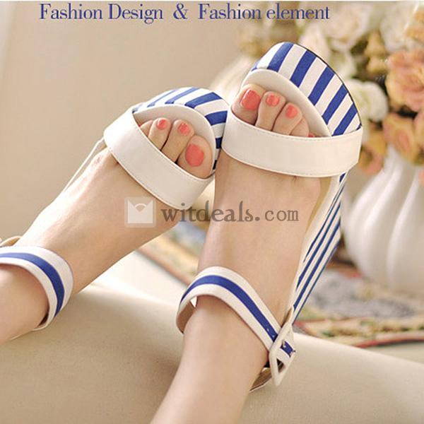レディース　ウェッジ　サンダル　ストライプ　ブーツサンダル　厚底　ハイサンダル