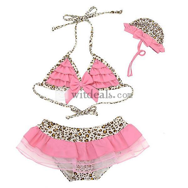可愛らしい女の子 水着 韓国風　子供 ベビー ビキニ　キャップ付き カワイイ ピンク