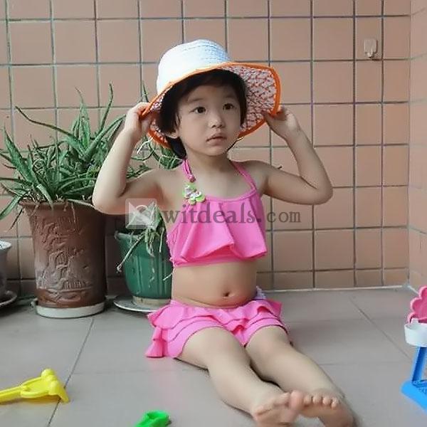 女の子 キュート ビキニ水着 子供 キッズ ベビー 星連体水着 ローズレッド※蝶分体水着 ピンク