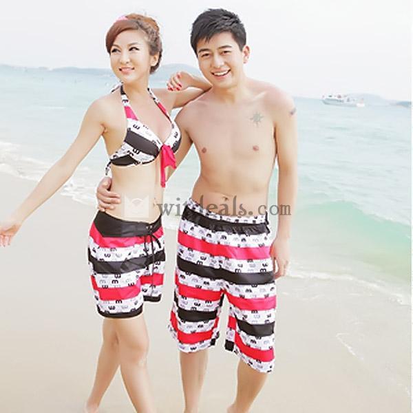 お揃い ペア水着 カップルビーチウェア レディースビキニ メンズ ビーチパンツ 海外旅行/新婚旅行/夏休み/海水浴/プール/温泉