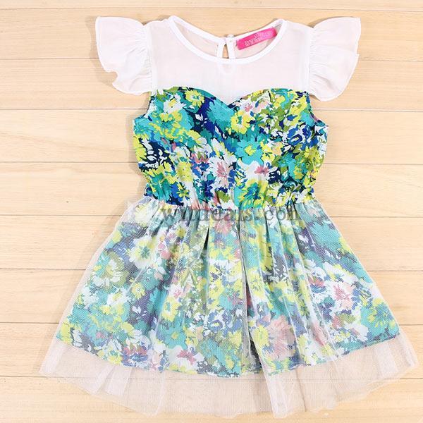 子供用プリーツワンピース シフォンワンピース チュール ワンピース 女の子 ワンピ 花柄