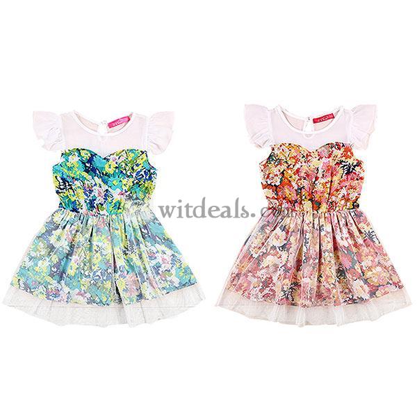 子供用プリーツワンピース シフォンワンピース チュール ワンピース 女の子 ワンピ 花柄