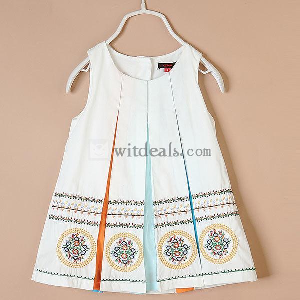 女の子 プリーツワンピース キッズドレス 子供服 ワンピース 刺繍 ホワイト