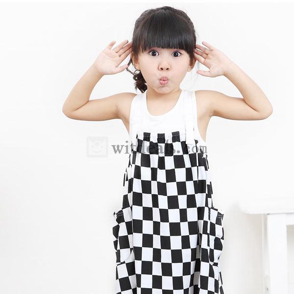 チェックワンピース キッズ サロペット スカート ワンピース 女の子 丸ネック 可愛い 夏