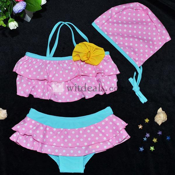 可愛い 女の子 フリル水着みずぎ 3点セット水着 キッズ 子供 水着 ビキニ