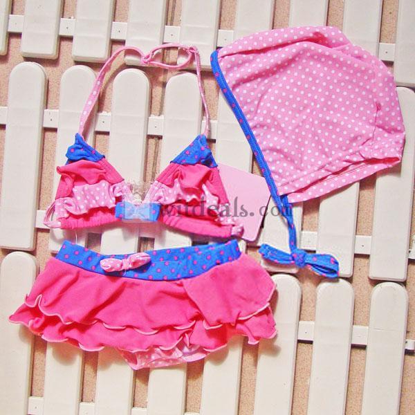 可愛い 女の子 フリル水着みずぎ 3点セット水着 キッズ 子供 水着 ビキニ