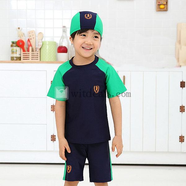 水着セット 子供 水着 男の子 水泳パンツ スイムキャップ 半袖シャツ 海水浴 キャップ付き