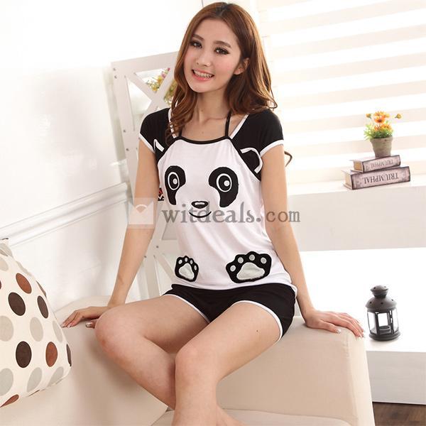 パンダ柄 ルームウェア レディース パジャマ 2点セット 上下セット 部屋着 パンダ柄入り パンツ Tシャツ