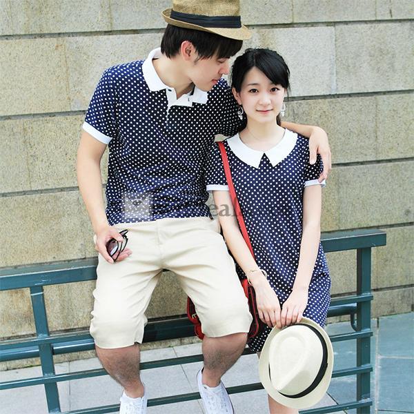 ドットペアルック カップル カップル衣装 ペアＴシャツ ワンピース レディース 可愛い 2着セット 新婚旅行