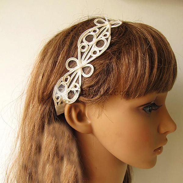 レトロ 透かし彫り 髪飾り コットン ポリエステル ヘアバンド アクセサリー 小物 ベージュ