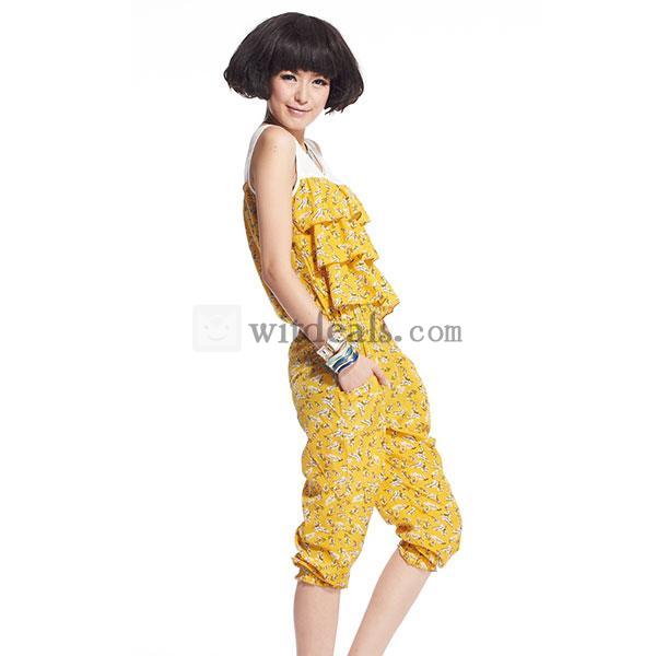 オールインワン つなぎ ノースリーブ サロペット オーバーオール 花柄 パンツ 服 女性