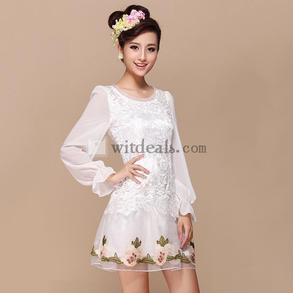 長袖ワンピース シフォンワンピース 秋ワンピ 春ワンピース ドレスワンピ 通勤 シンプル 刺繍 洋服