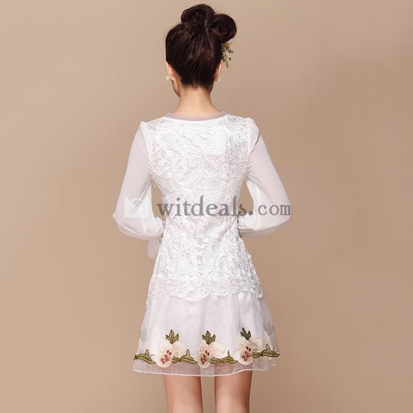 長袖ワンピース シフォンワンピース 秋ワンピ 春ワンピース ドレスワンピ 通勤 シンプル 刺繍 洋服