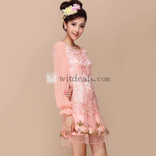 長袖ワンピース シフォンワンピース 秋ワンピ 春ワンピース ドレスワンピ 通勤 シンプル 刺繍 洋服