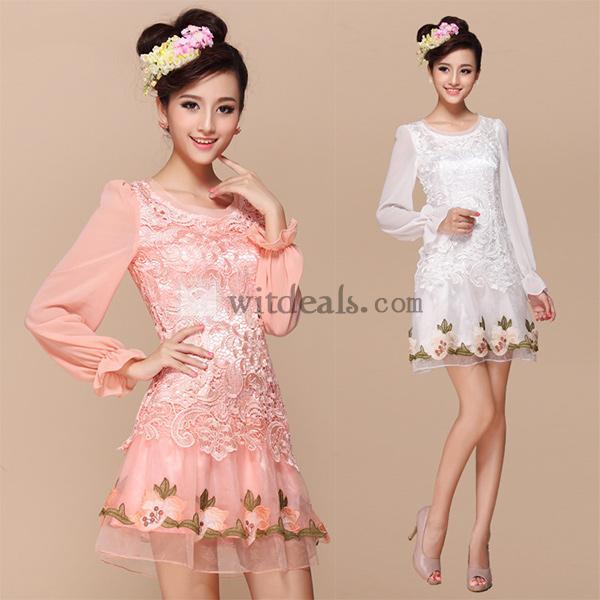 長袖ワンピース シフォンワンピース 秋ワンピ 春ワンピース ドレスワンピ 通勤 シンプル 刺繍 洋服