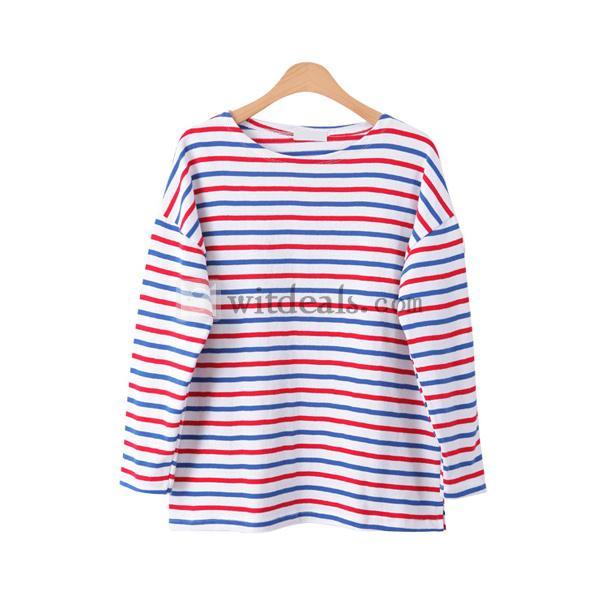 長袖Tシャツ ファッション 新作レディースブラウス ストライブ 可愛い丸ネック 韓版