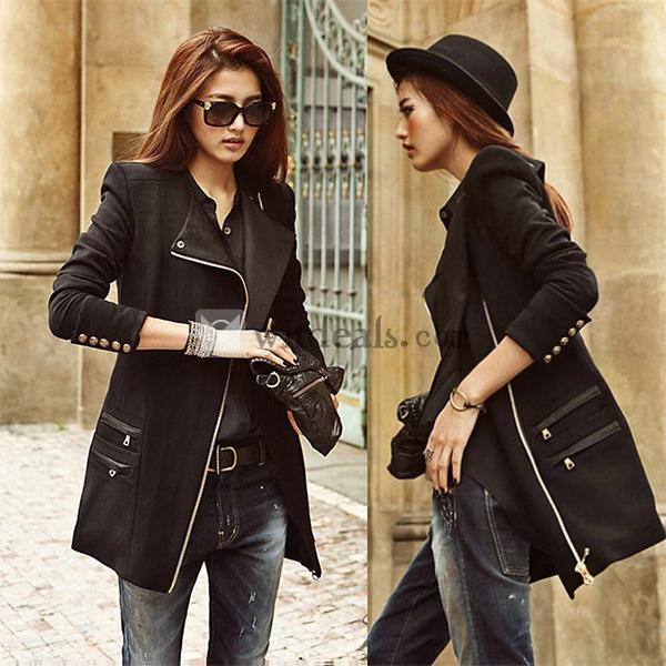 秋冬新作のレディースコート 羊毛モザイクコート スプリング 欧米風レディースジャケット ブラック