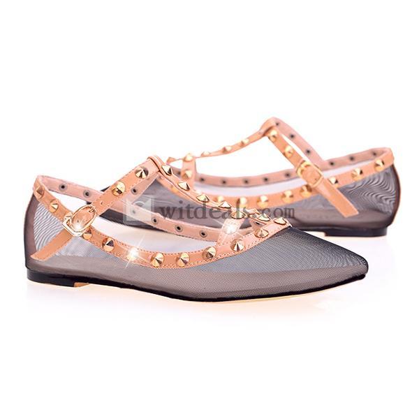 レディースレースアップシューズ 個性 スタッズ付き 女性用ポインテッドトゥ モカシン シューズ 姫系 ローヒール