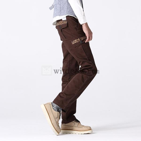 メンズ ズボン コットンパンツ 綿パン ロング丈 チノパン ロングパンツ ボトムス ヒョウ柄 メンズファッション 秋物 冬