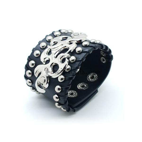 メンズパンクブレスレット パンクリストバンド レザーブレスレット 調整可能アクセサリー ファッション