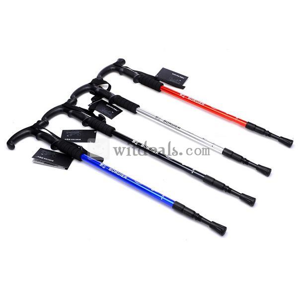 アルミ ３段伸縮式 トレッキングステッキ 杖 T型 登山杖 ポール 登山用ストック