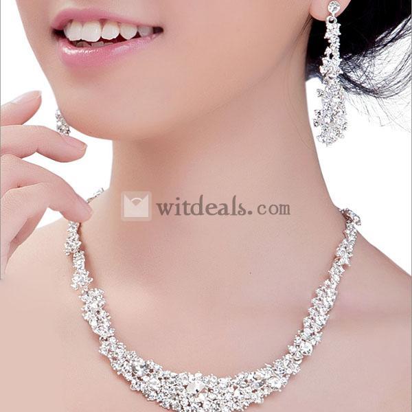 欧米風アクセ 髪飾り 花嫁 結婚式 ネックレス ヘアアクセサリー イヤリング 合金/水晶/ラインストーン シルバ/ーホワイト