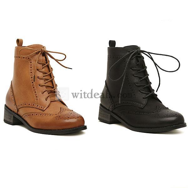 レースアップブーツ ストーム ヒール 綺麗なローヒール シューズ レザーシューズ ブーツ 全２色