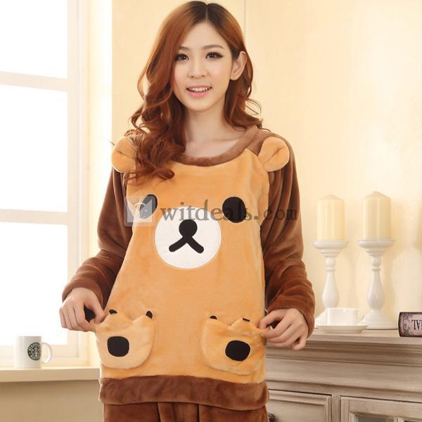 パジャマ レディース 熊柄 ルームウェア 上下セット モコモコ あったか パジャマ 冬肌着