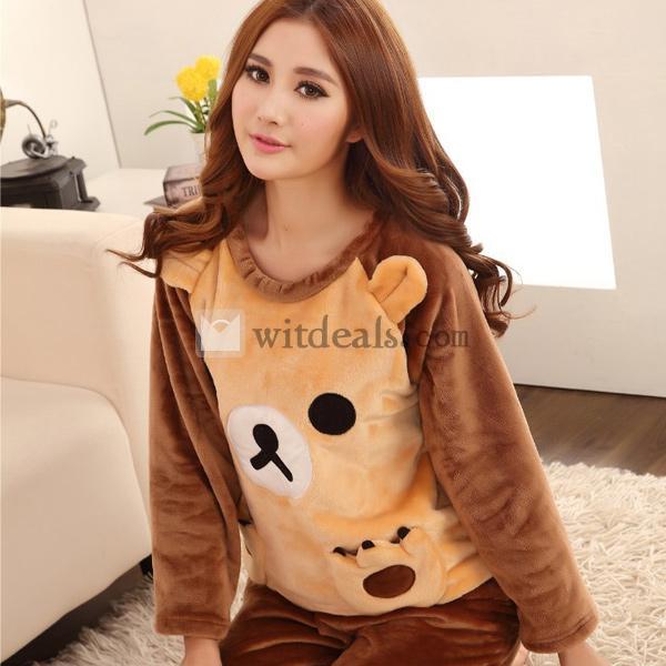 パジャマ レディース 熊柄 ルームウェア 上下セット モコモコ あったか パジャマ 冬肌着