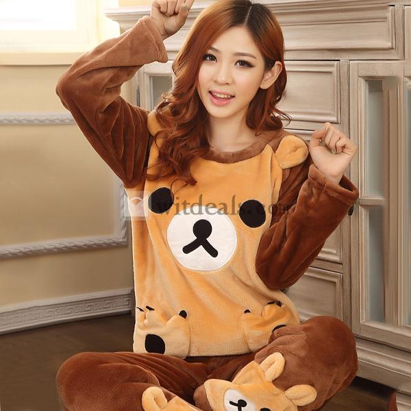 パジャマ レディース 熊柄 ルームウェア 上下セット モコモコ あったか パジャマ 冬肌着