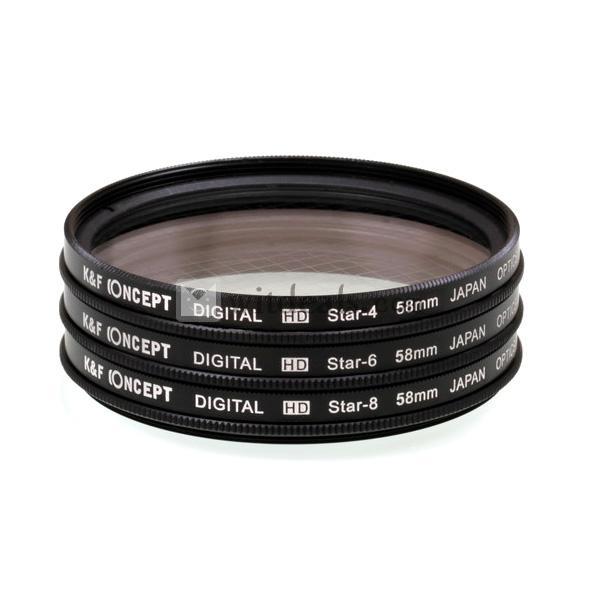 クロスフィルター クロススクリーン 58mm 4本/6本/8本線 一眼レフカメラ・ミラーレス一眼レフ 交換レンズ用クロスフィルター イルミネーション 3個セット 汎用