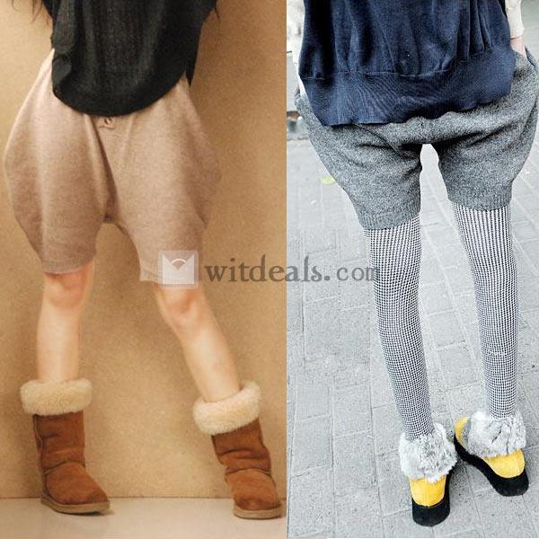 サルエルパンツ サイド ポケット付 無地 5分丈 秋冬 ショートパンツ レディース