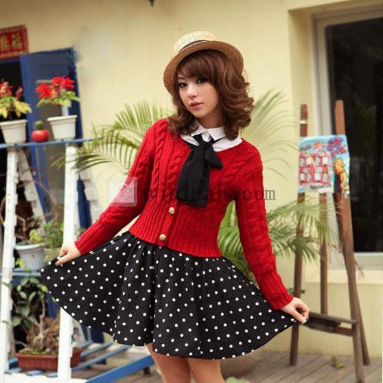 長袖 カーディガン レディース ニットセーター 赤 カーディガン 秋冬 ニットカーディガン カーデ 厚手 丸ネック