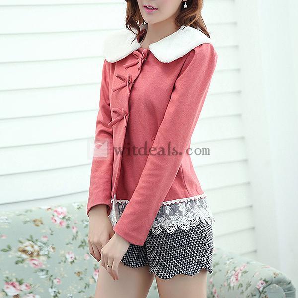 ショート丈ダッフルコート レディース大きサイズコート 婦人用 防寒対策 ジャケット レース 可愛い ピンク