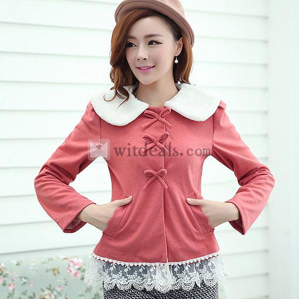 ショート丈ダッフルコート レディース大きサイズコート 婦人用 防寒対策 ジャケット レース 可愛い ピンク