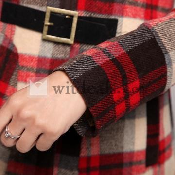 チェック柄ダッフルコート ロングコート 韓国風コート 婦人用 ラシャ キレイ ふわふわ襟