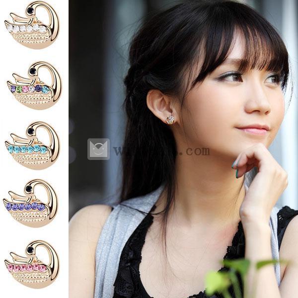 ジュエリー 白鳥イヤリング ラインストーン 人気なピアス パーティー ギフト キレイ ピアス ファッション earring