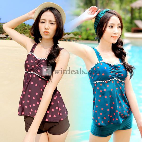 タンキニ水玉みずぎ２点セット大人可愛い水着ドット柄ショーパン