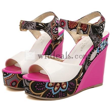 カラフルレーディスサンダルエスニックベアルックサンダルウェッジオーブントゥサンダル