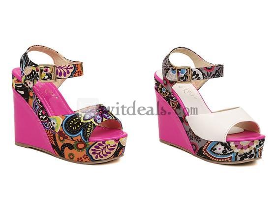 カラフルレーディスサンダルエスニックベアルックサンダルウェッジオーブントゥサンダル