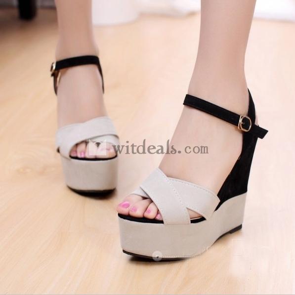 底厚 ウェッジソールサンダル混合色サンダルレディース人気