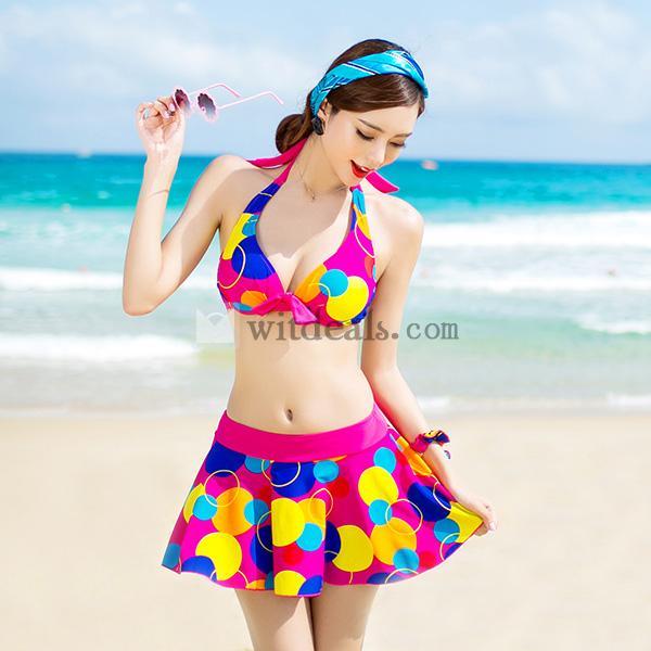 スカート付き　二点水着　リポン　水着　ホルターネックビキニ☆