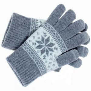 三つ指タッチ　スマホ手袋　スノー雪柄　iPhone5手袋　スマートフォン手袋　レディース/メンズ/防寒/かわいい/スマートフォン対応/おしゃれ/男女兼用　グレー＆ホワイト