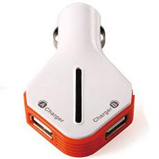 スマホ 車載用充電器　車載携帯充電器　iPhone5車載充電器　USBカーチャージャー　2.1A　ダブルUSBポート付　オレンジ